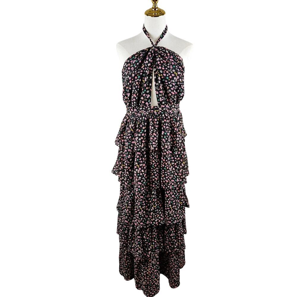 Buddy Love Floral Maxi Dress Halter Open Back Tiered Boho Women Large